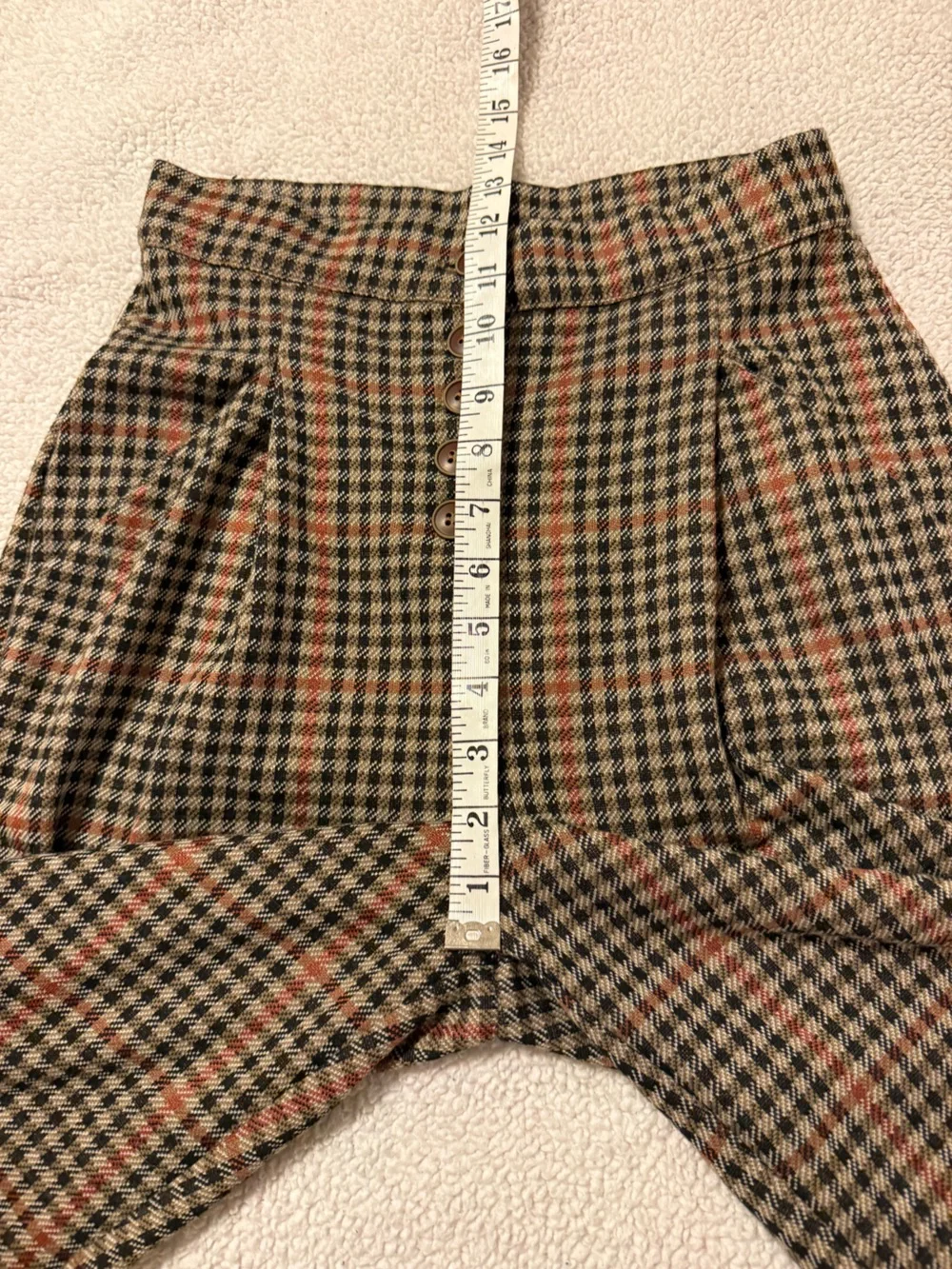Free People Brown Posey Plaid Pants High Rise Pleated Tapered Leg Trousers Boho